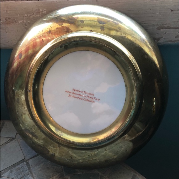 6427 Japanese Porcelain Decorative Bowl Hand Painted Horchow Brass Encased - Picture 7 of 13